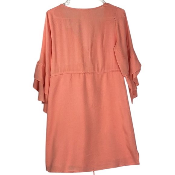 NWTCOTTON CANDY ruffle sleeve pull tie bodice midi length lined dress Sz M Coral - Picture 3 of 9